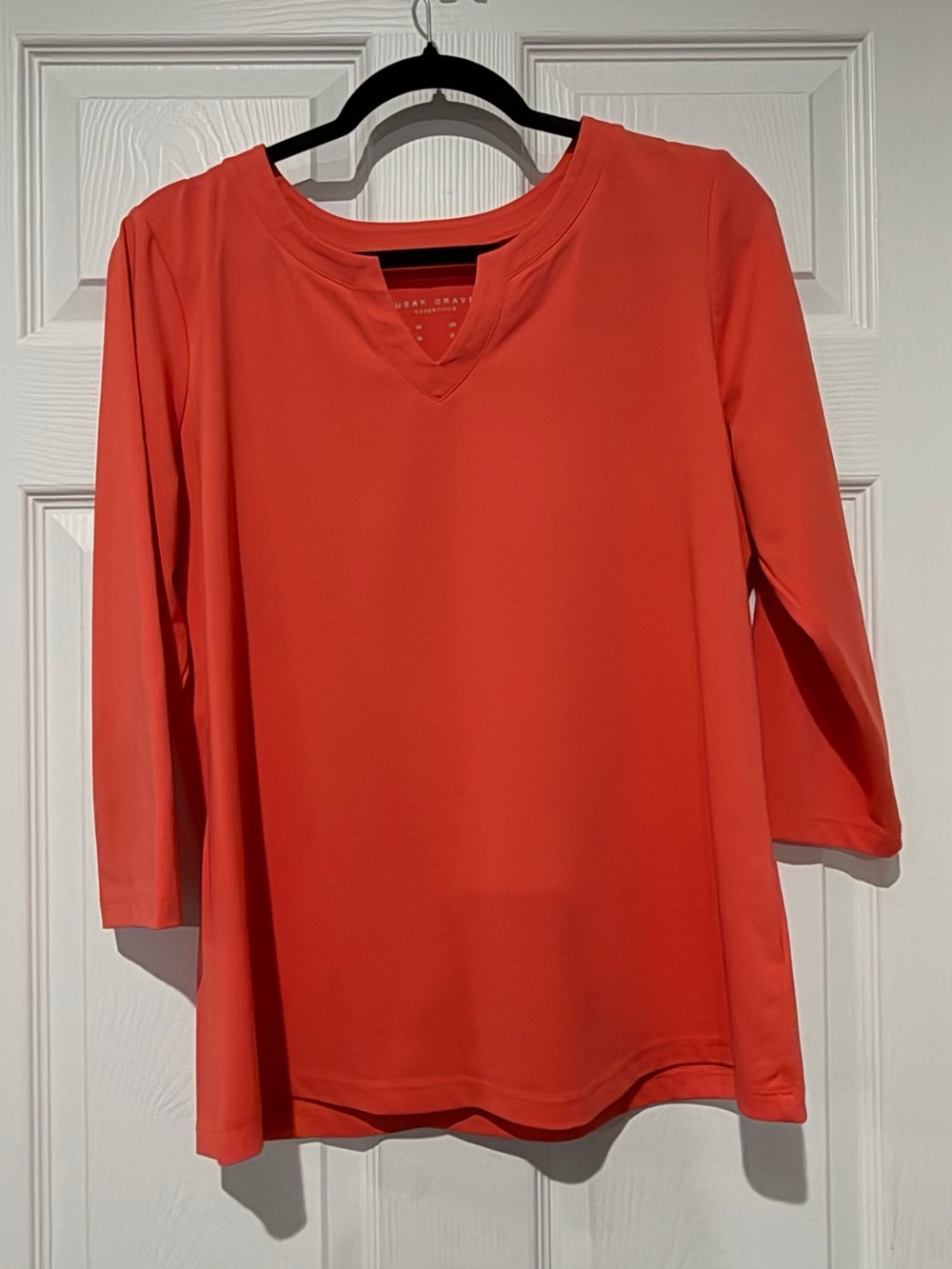 Susan Graver Coral V-Neck 3/4 Sleeve Knit Top